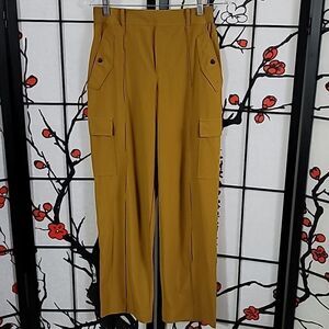 Athleta Vienna Cargo Pant Travel Commute Relaxed Wide Leg Brass Yellow